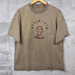 JHYO Lips Round Graphic Tee Spine Sword Art Size S Brown Streetwear Hip Pop Y2K